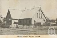 <span class="caption-caption">Roman Catholic Church,  Mackay</span>, c1908. <br />Postcard folder by <span class="caption-publisher">GC Wood</span>, collection of <span class="caption-contributor">John Young</span>.