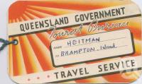 <span class="caption-caption">Queensland Government Tourist Bureau luggage tag</span>, 1962. <br />Ephemera, collection of <span class="caption-contributor">Centre for the Government of Queensland</span>.