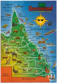 <span class="caption-caption">Map of Queensland</span>, c1970-2000. <br />Postcard, collection of <span class="caption-contributor">Murray Views Collection</span>.