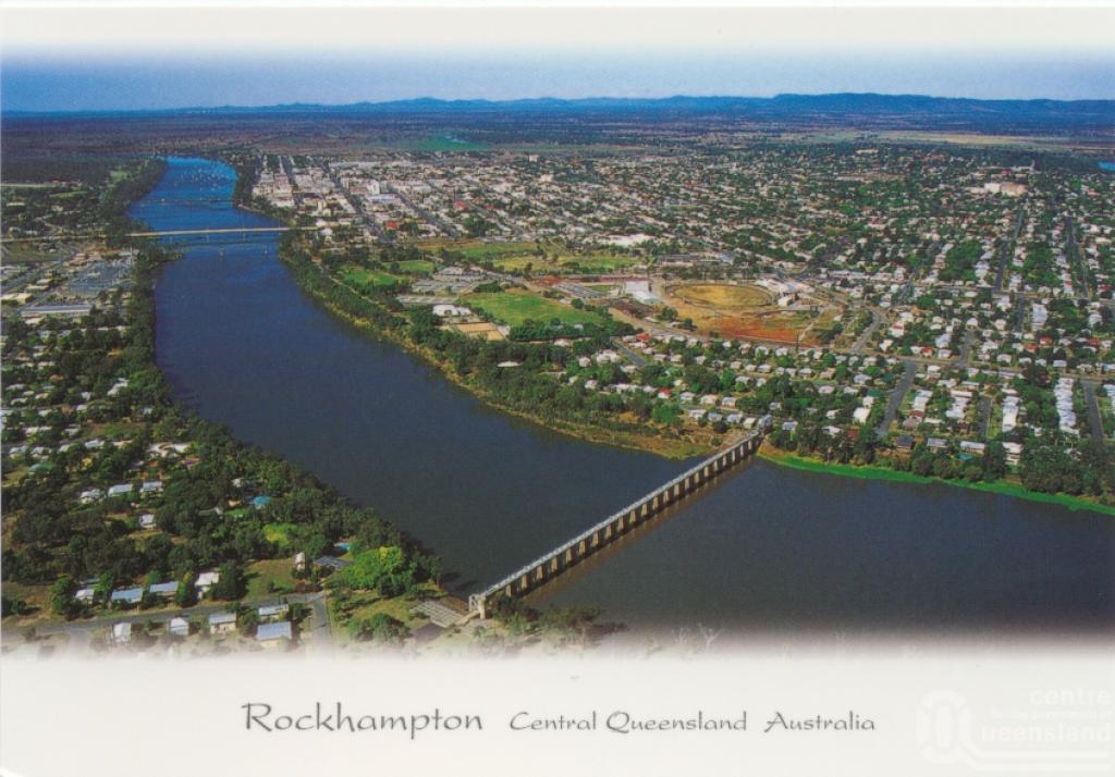 Aerial view of Rockhampton on Fitzroy River, photograph by Rod Murray
